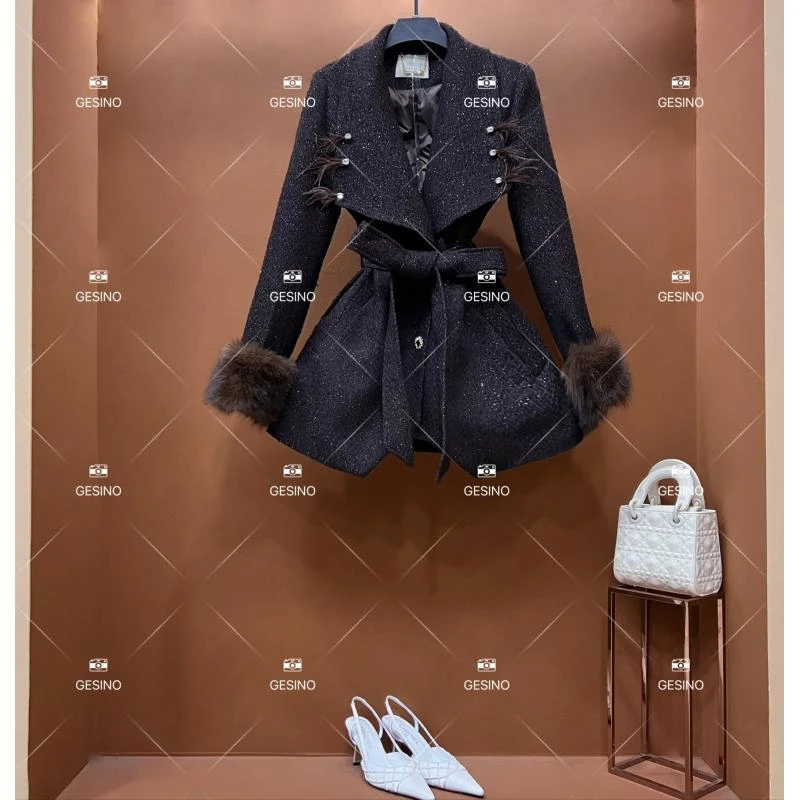 【露露】秋冬气质小香风时尚设计师中长款外套QD-2025655