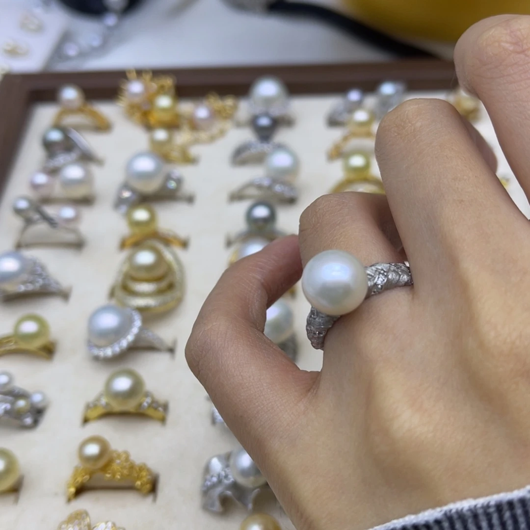 银S925镶嵌戒指淡水珍珠