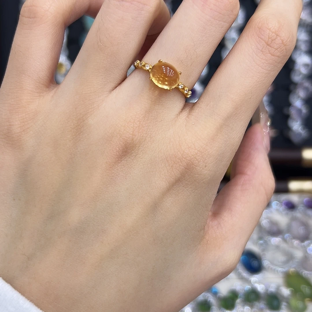 戒指银S925镀金镶嵌黄晶