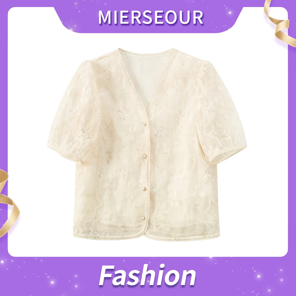 【暖光夏屿】减龄重工花边刺绣上衣短袖1816