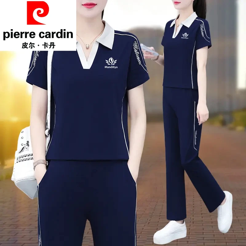 大码皮尔卡丹休闲运动套装夏装2025女显瘦中年妈妈时尚短袖两件套