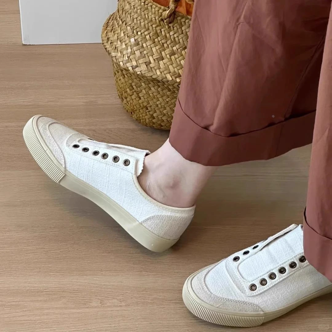 【米兰设计师】帆布鞋女2025休闲新款小众低帮透气织棉麻棕色板鞋平