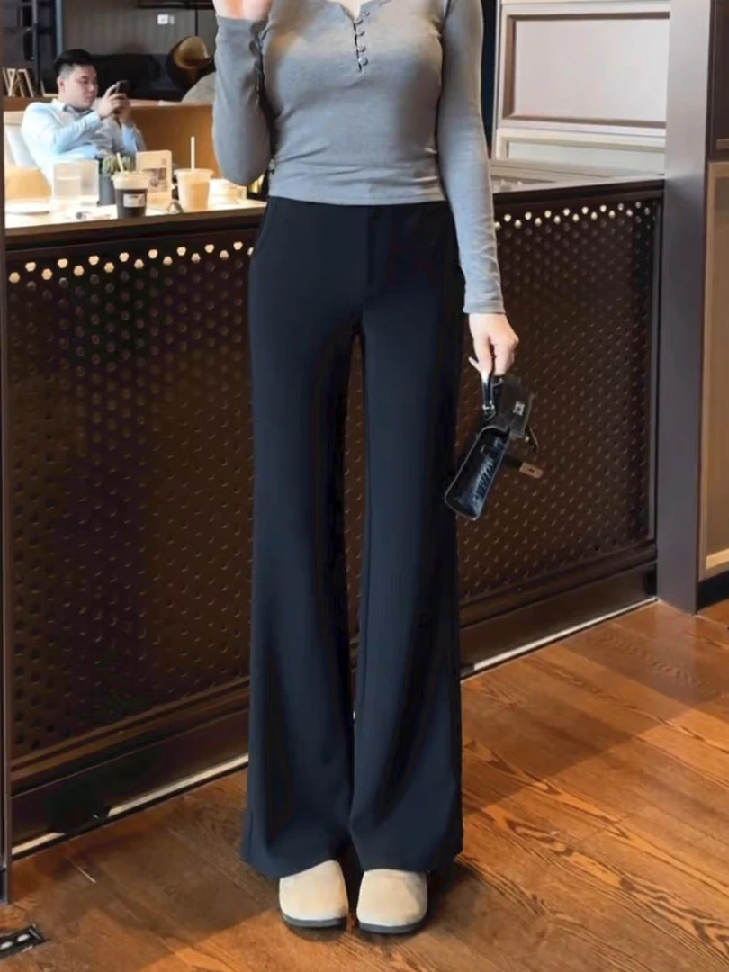 黑色高腰垂感微喇西装裤女2025春夏新款小个子弹力显瘦喇叭马蹄裤