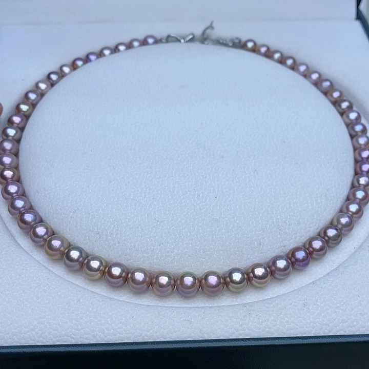 淡水珍珠颈饰未镶嵌金属粉紫7.5-8m
