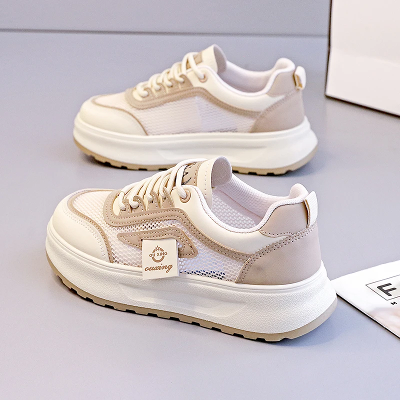 夏季网面透气女鞋2025新款百搭时尚运动休闲鞋爆款板鞋厚底小白鞋