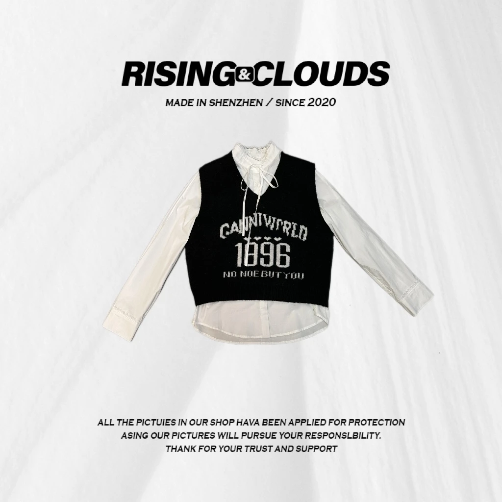 现【春染】显瘦2024字母假两件马甲衬衣120238