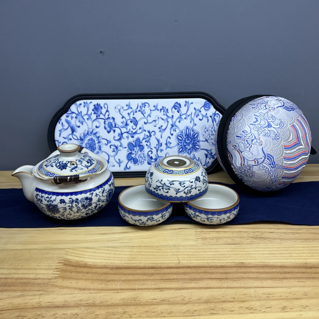 缠枝莲防烫旅行茶具家用户外泡茶适用旅行套装茶具138