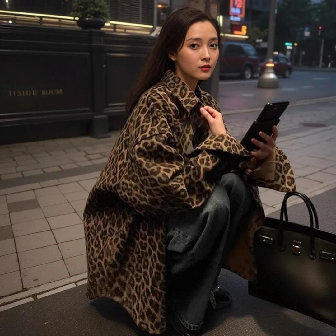 美式复古豹纹外套女夏季新款休闲宽松长袖牛仔衬衫韩版夹克上衣