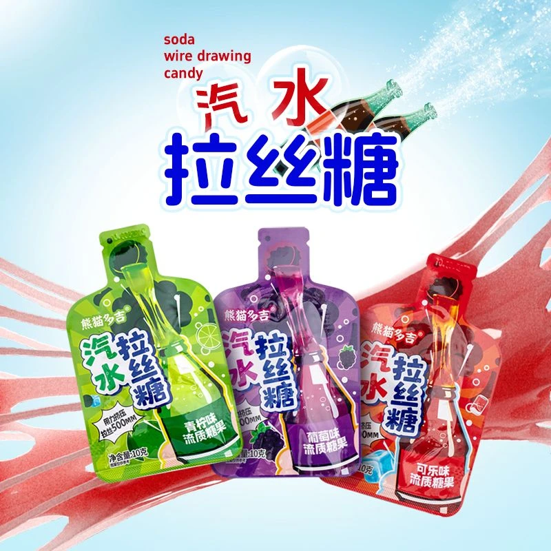 熊猫多吉汽水拉丝糖蜂蜜膏果冻零食多味软糖挤着吃拉丝蜂蜜挤挤糖