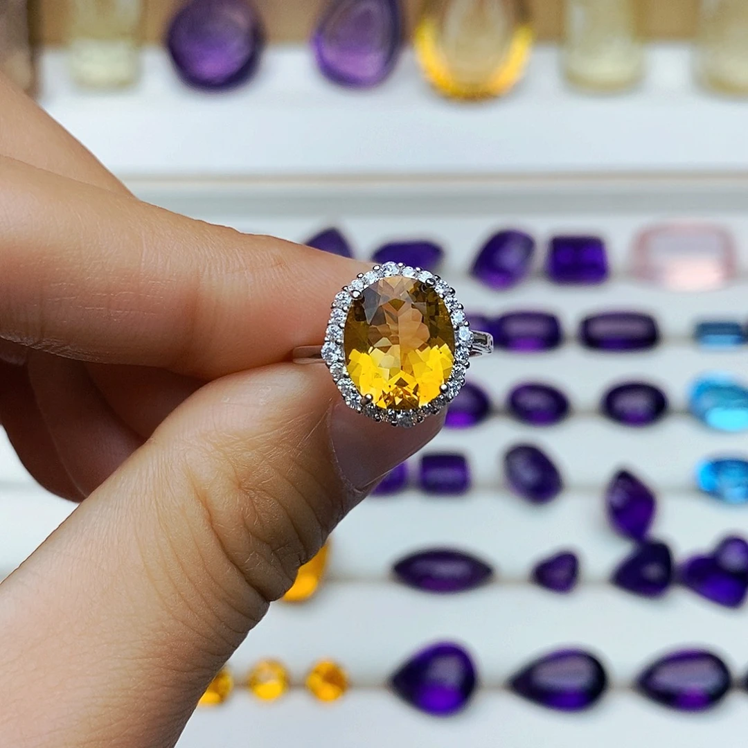 水晶戒指银S925镶嵌天然