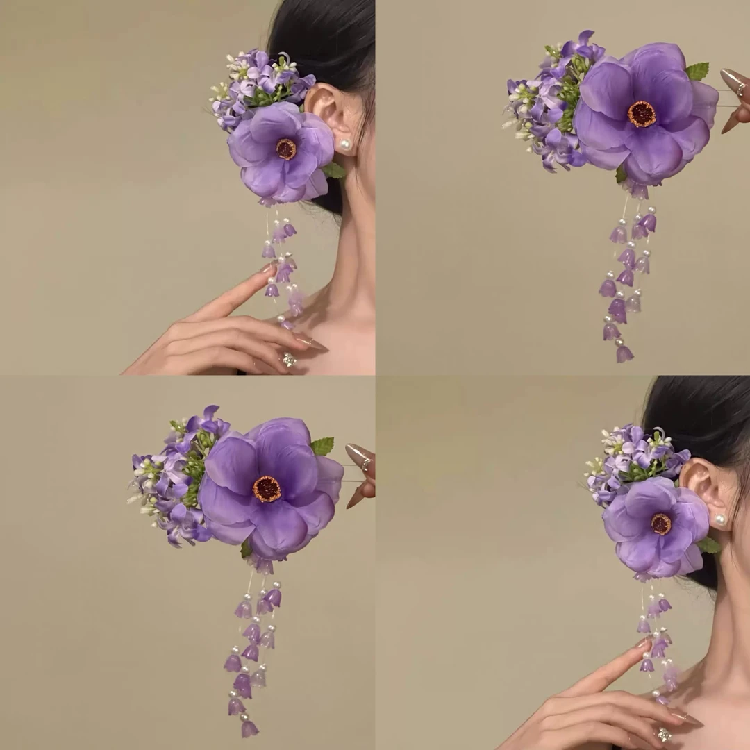 【明媚如初】2025春夏超仙纯欲黄色花朵发夹珍珠流苏侧边夹发卡