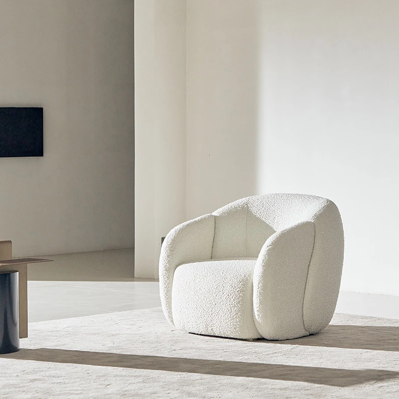 如恩 法式奶油风单人沙发白色羊羔绒高颜值慵懒布艺休闲沙发CF284