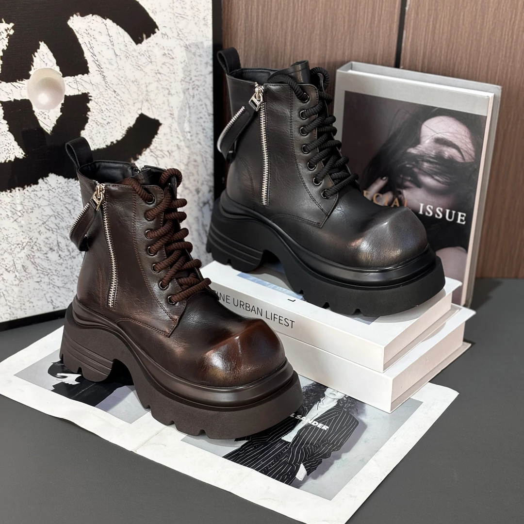 【SST●莫甘娜】系带方头马丁靴女冬季靴子秋冬休闲女鞋25SY00662