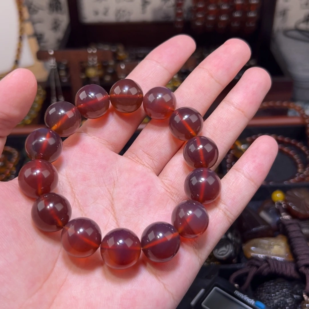 未镶嵌颈饰琥珀15mm棕红手串