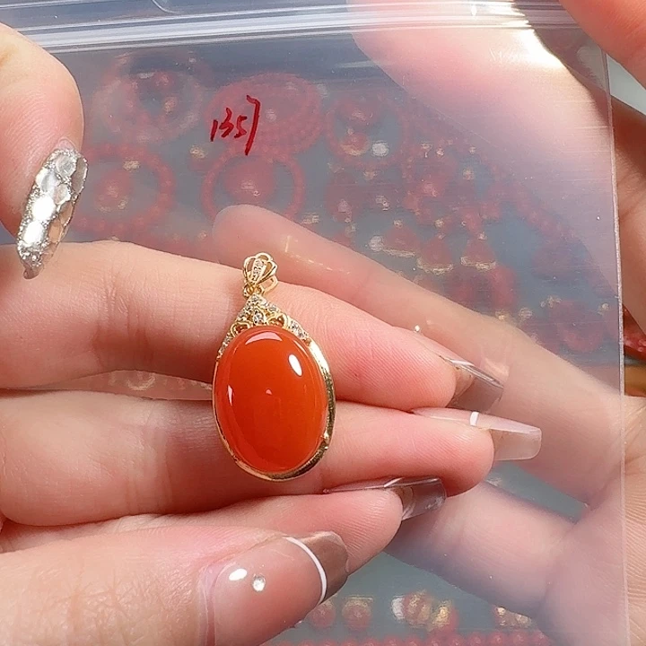 南红玛瑙银S925镶嵌吊坠