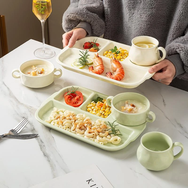 G分格餐盘大人减脂月子餐具高颜值早餐盘减肥专用儿童陶瓷分隔盘