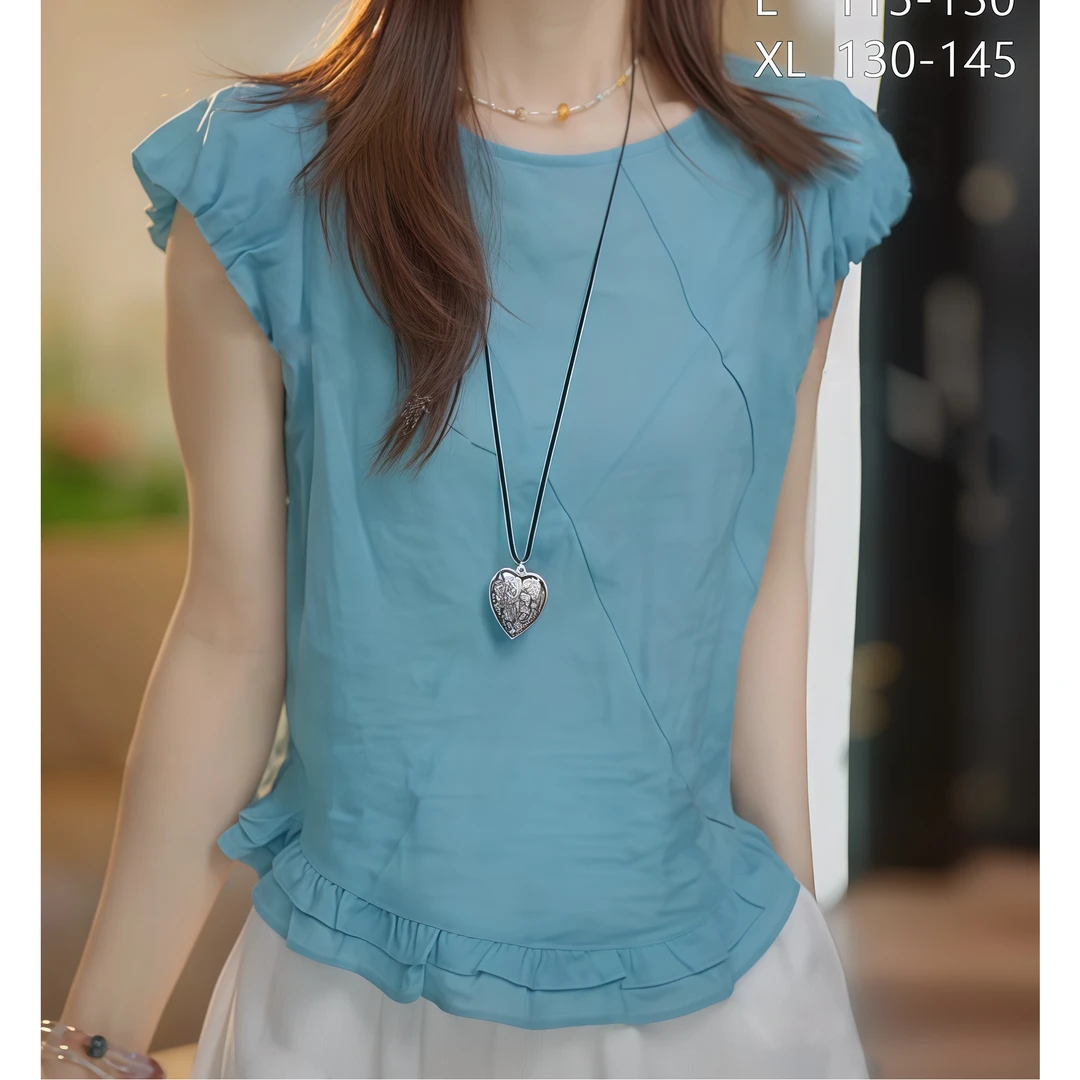 韩系木耳边花苞袖时尚潮小衫女夏季2025新款减龄蓝色短袖衬衫上衣