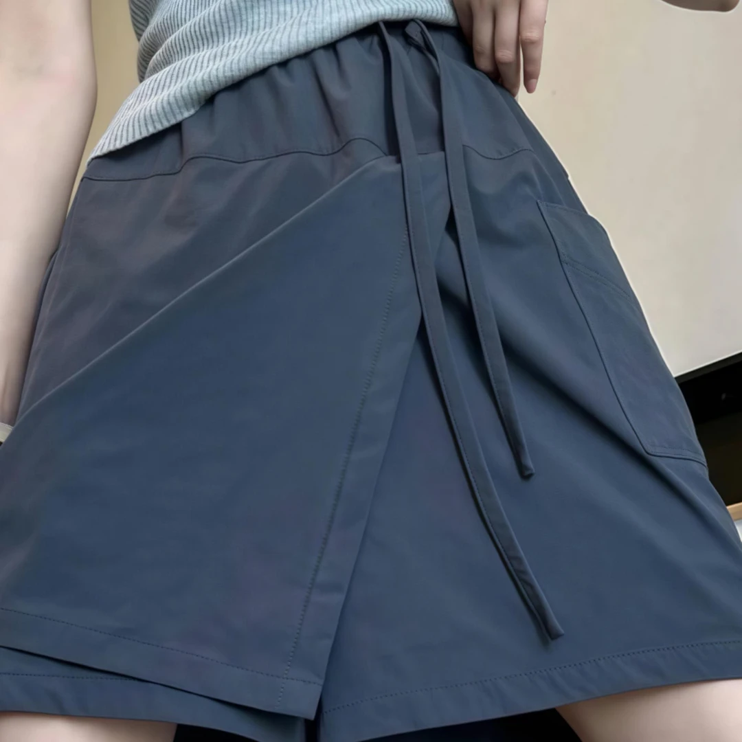 2025夏季新款女士宽松显瘦百搭高腰休闲裤裙时尚通勤薄款阔腿短裤