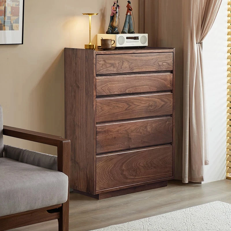 雅依格实木五斗柜北美黑胡桃木客厅储物柜卧室床头收纳柜北欧斗柜