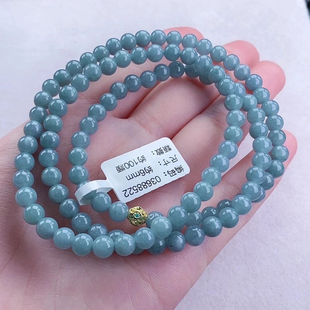 正品天然翡翠项链 卡6 冰蓝水圆珠项链 气质时尚妈妈链同款发其一