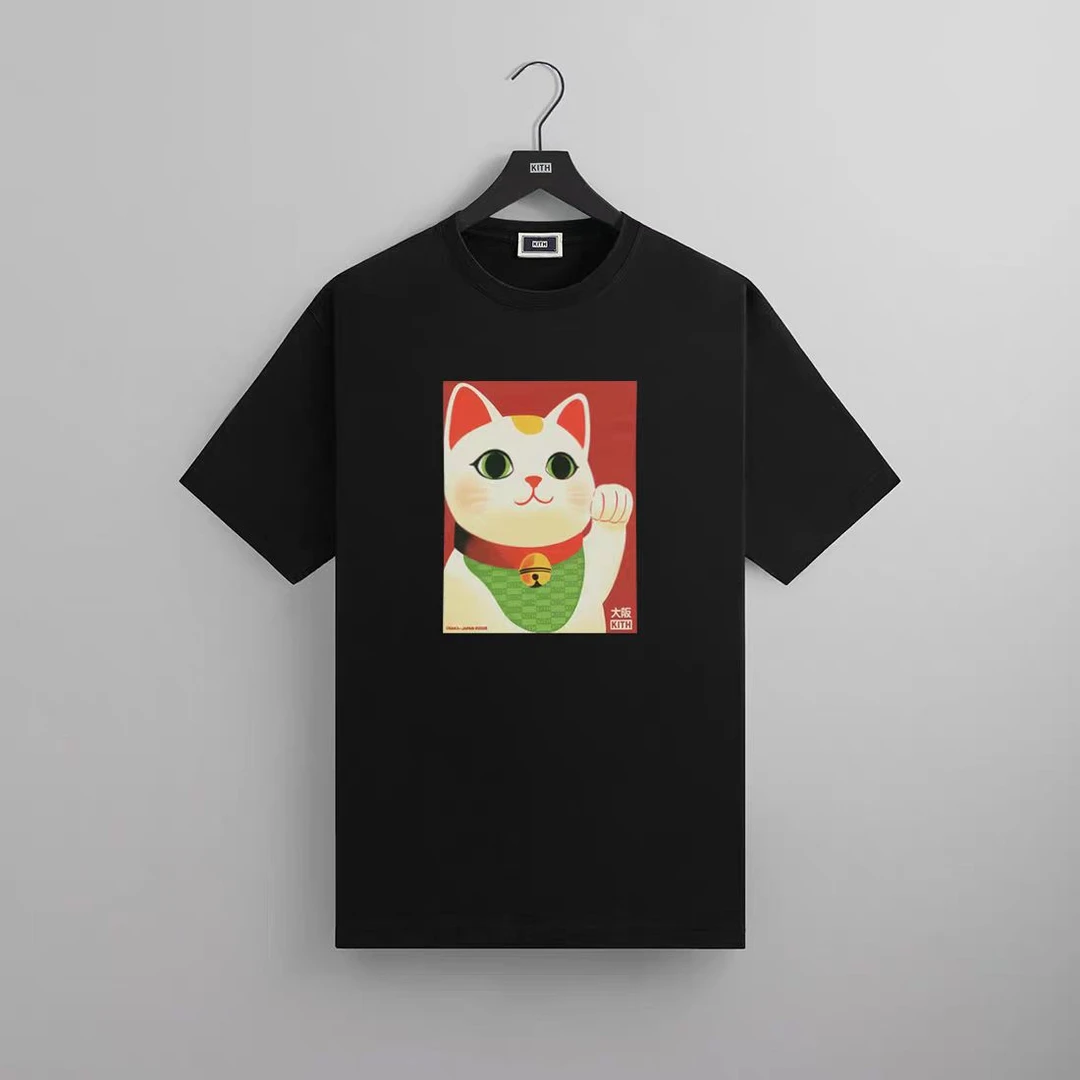 原版SS25 KITH Osaka大阪开业限定招财猫可爱印花短袖T恤纯棉Tee