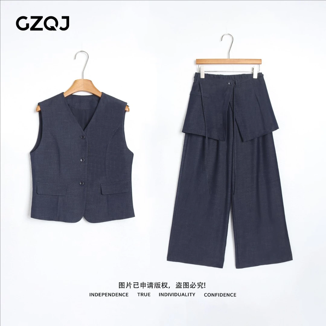 老琴私服  琥珀流光风轻熟极简无袖西装+高腰直筒裤套装女 951