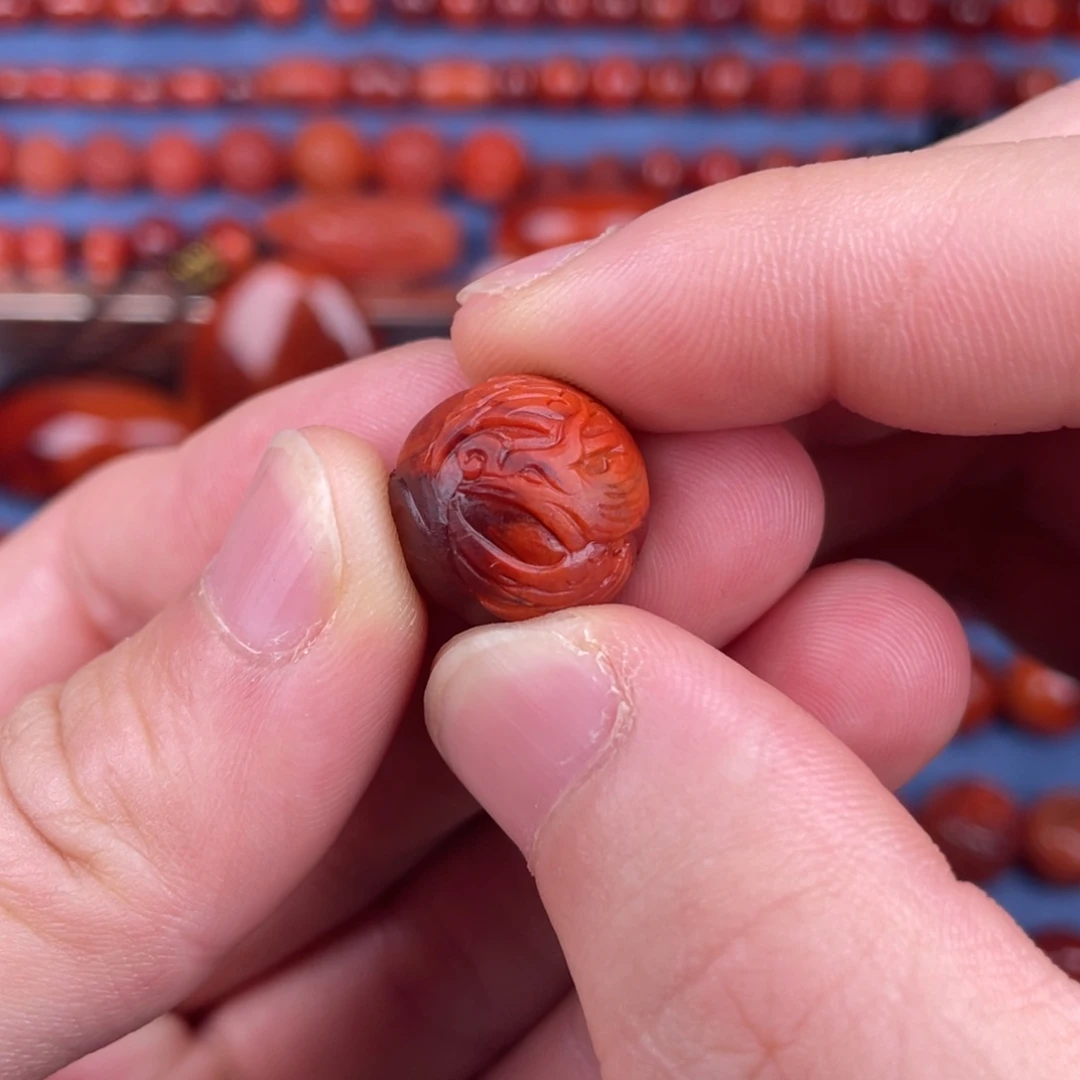 南红玛瑙未镶嵌其他15.5mm瓦西牛血红双色凤凰珠