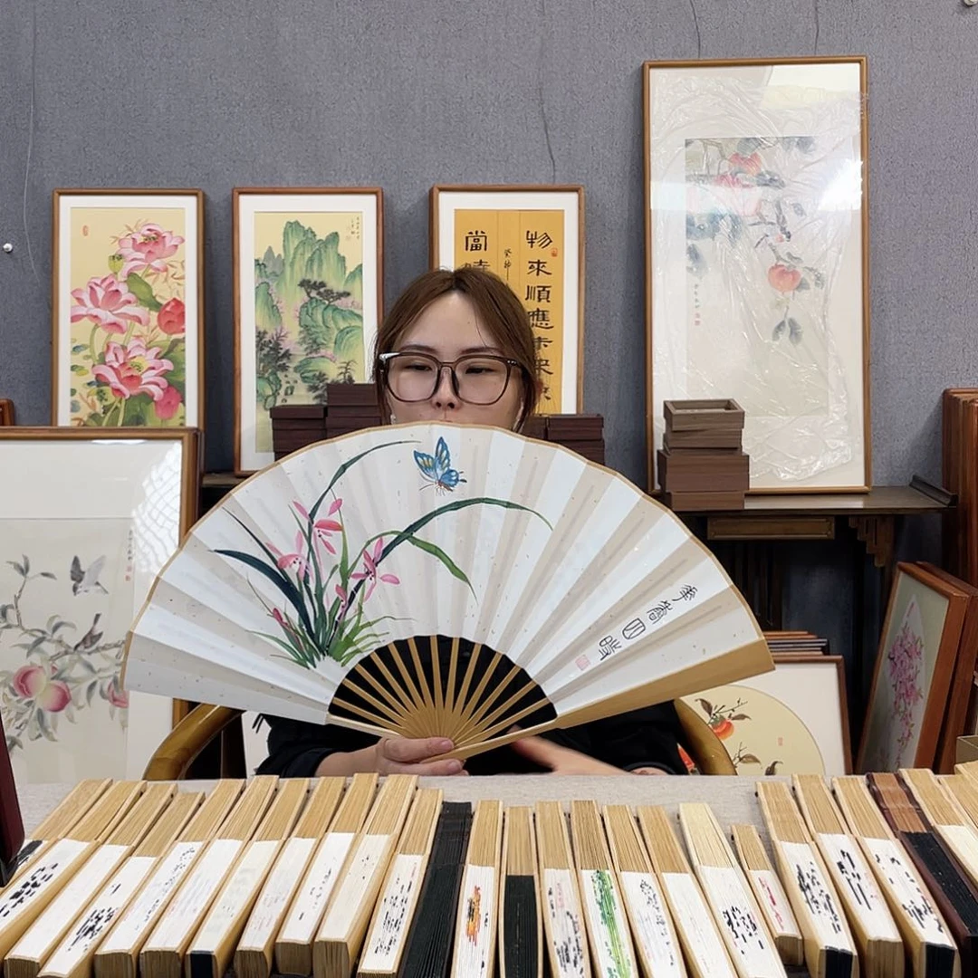 国画10寸玉竹-纯手绘-文玩扇骨（默认粘好）