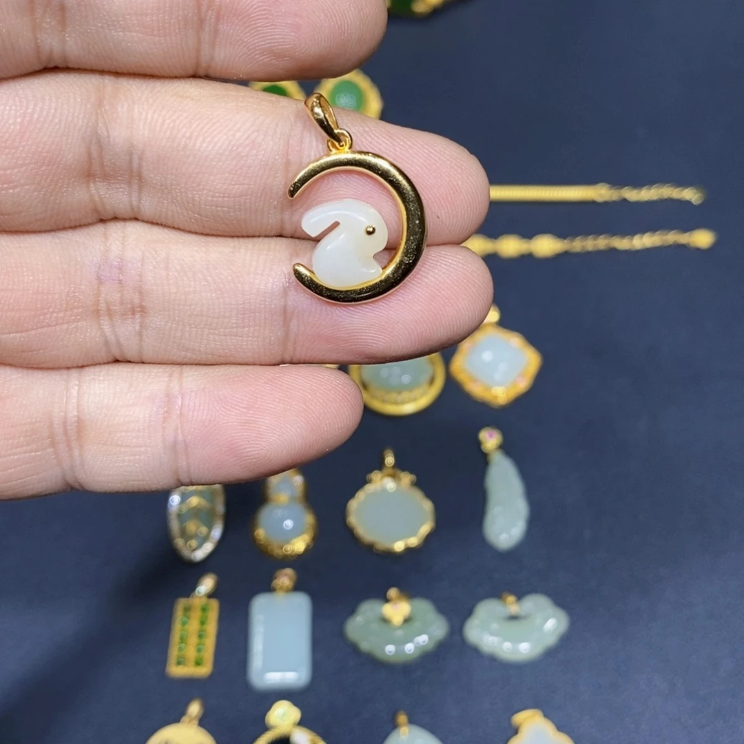 和田玉银S925镀金镶嵌颈饰