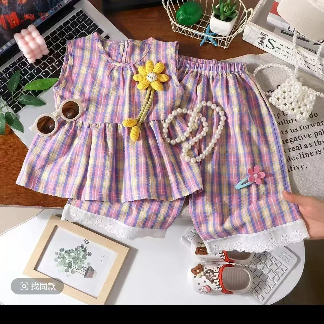 25330 女童无袖彩虹格子套装-SJ