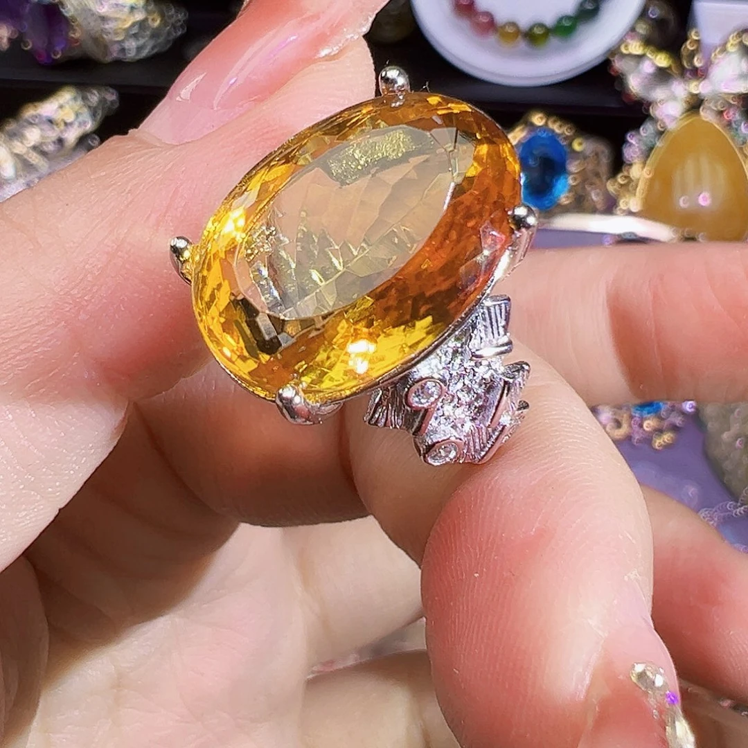 黄晶珠宝半成品银S925镶嵌