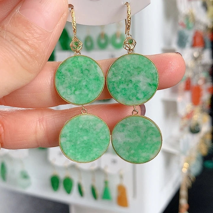 翡翠耳饰18K金镶嵌翡翠