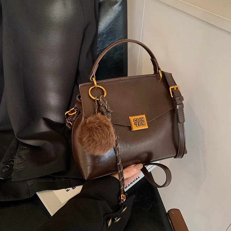 【妮可专属】高级轻奢质感简约手提斜挎女式包包7559棕色