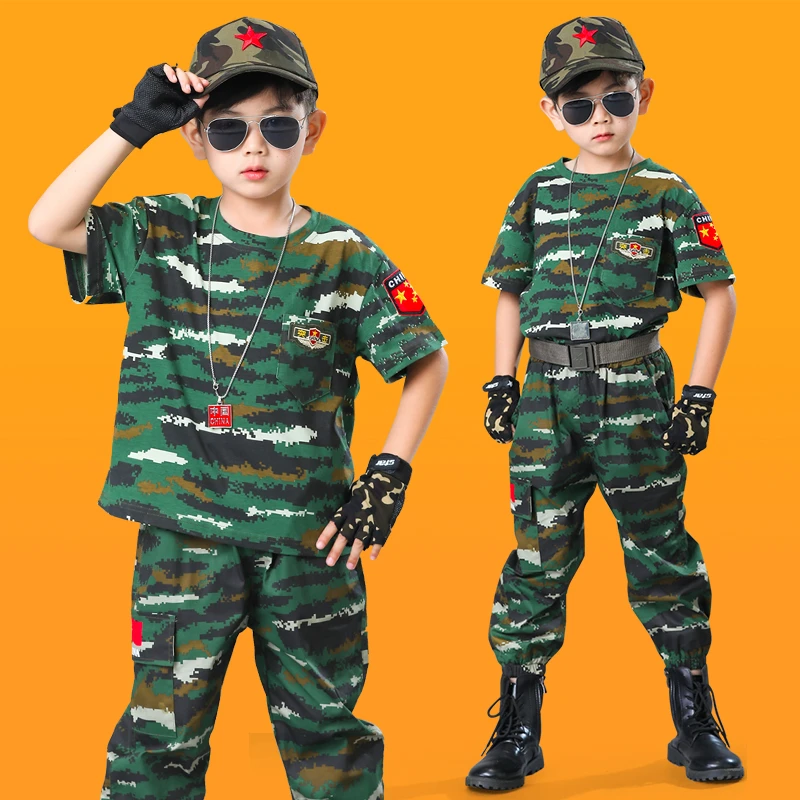 儿童迷彩服套装男童夏季薄款特种兵男孩虎斑小学生户外军训表演服