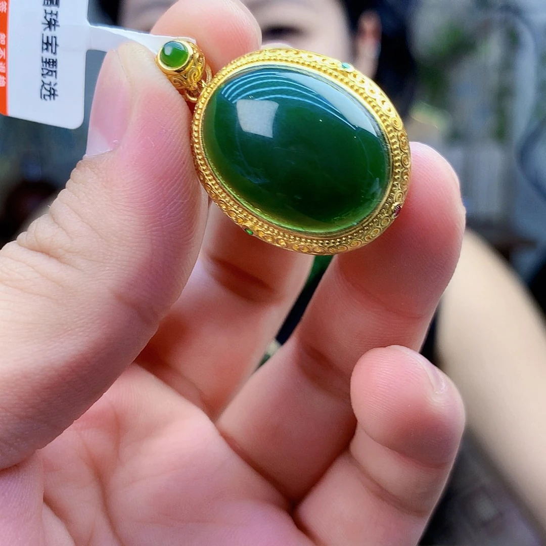 和田玉（碧玉）银S925镶嵌吊坠(不含链)吊坠