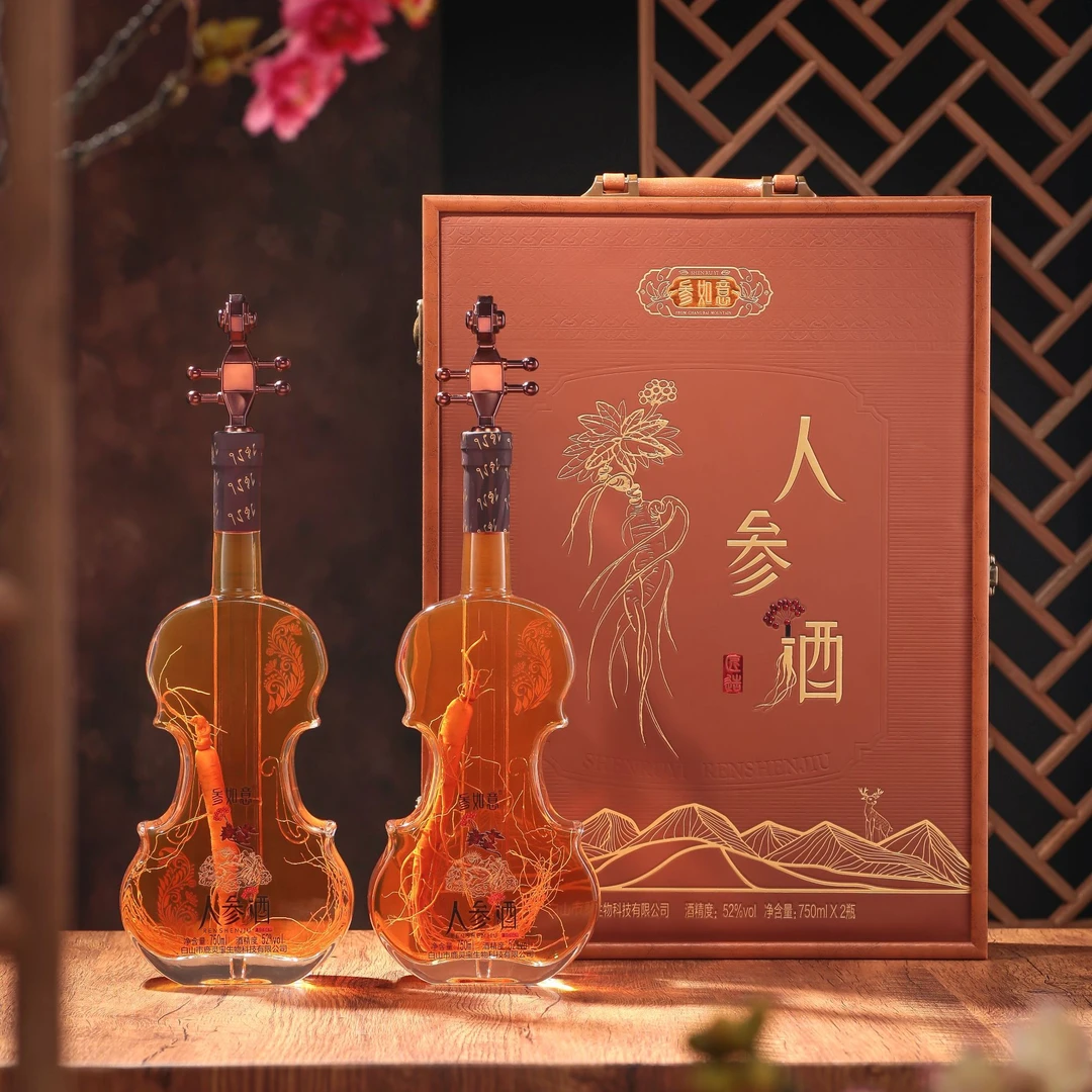 鹤寿东方参如意小提琴人参酒750ml*2瓶/盒 52度
