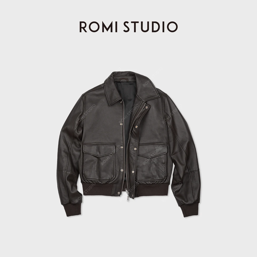 ROMI STUDIO“棕标系列”意大利山羊皮复古柔软夹克皮衣 RWCWW66796