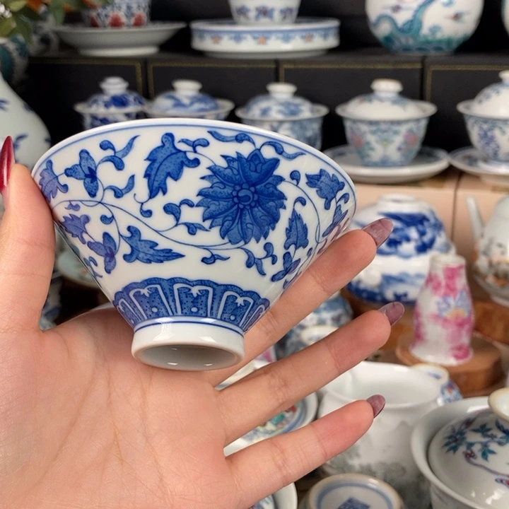 日***方杯折葵非器缠枝莲斗笠杯