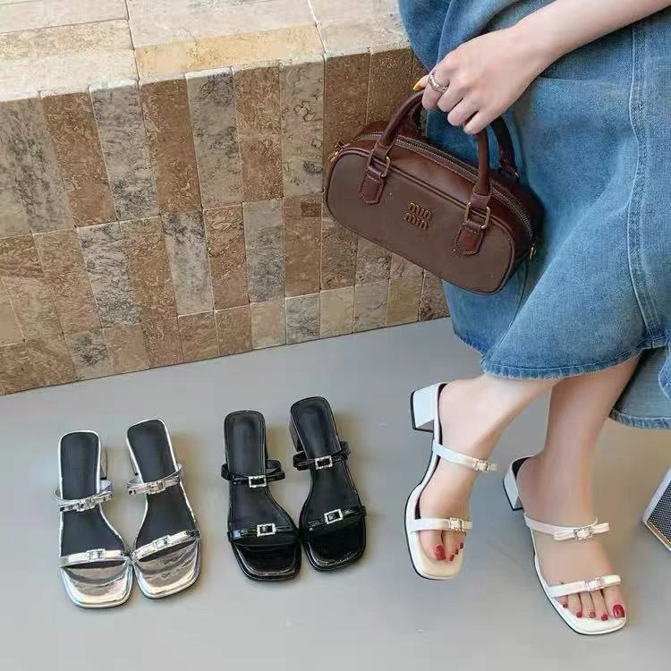 法式粗跟拖鞋女夏外穿新款绝美仙女风配裙子蝴蝶结高跟凉鞋w69050