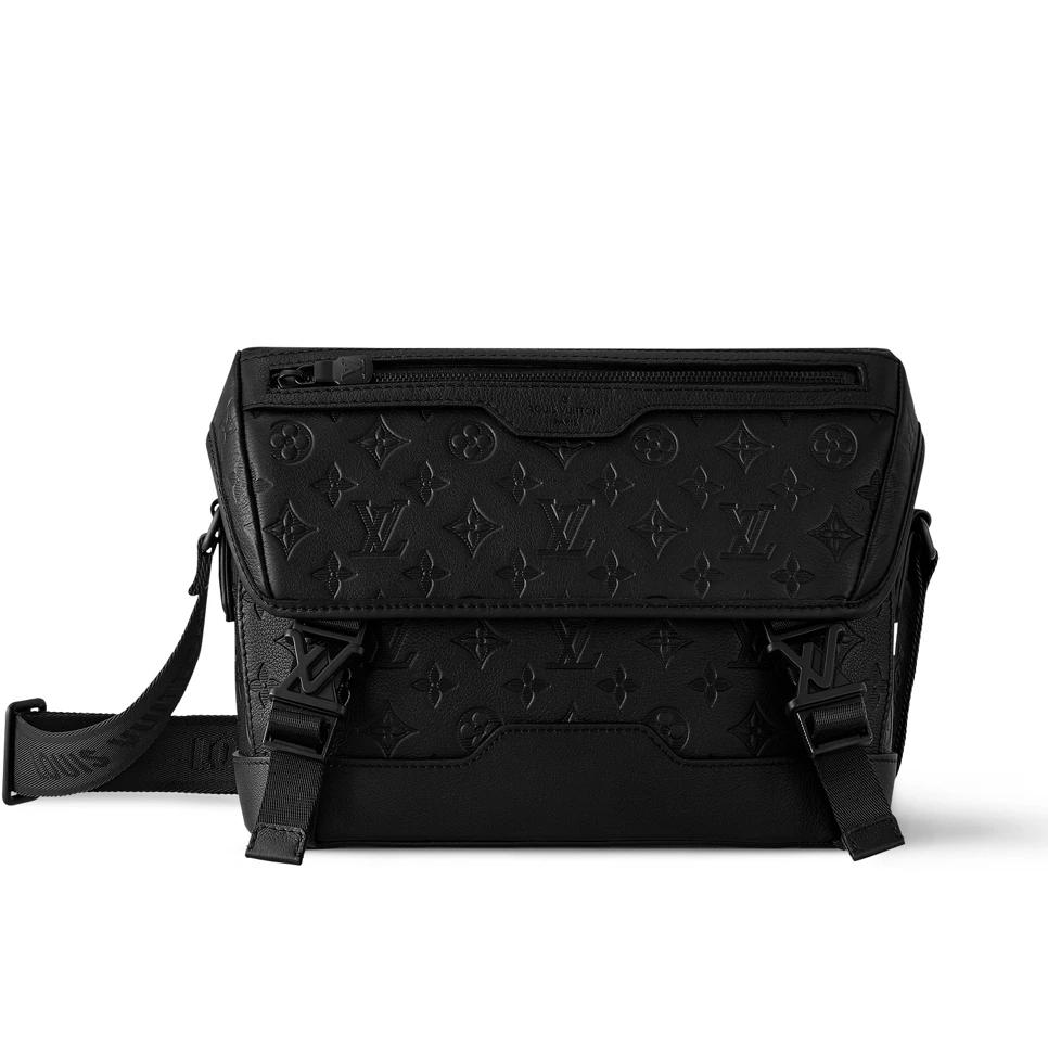 99新 LV 99新LV新款Voyager牛皮压花6412双扣邮差包斜挎包