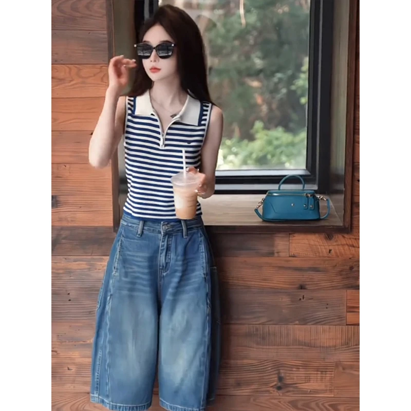 撞色Polo翻领半拉链美式T恤女夏季2025年新款设计感修身针织上衣