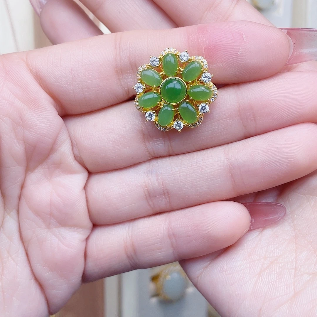 和田玉银S925镀金镶嵌戒指