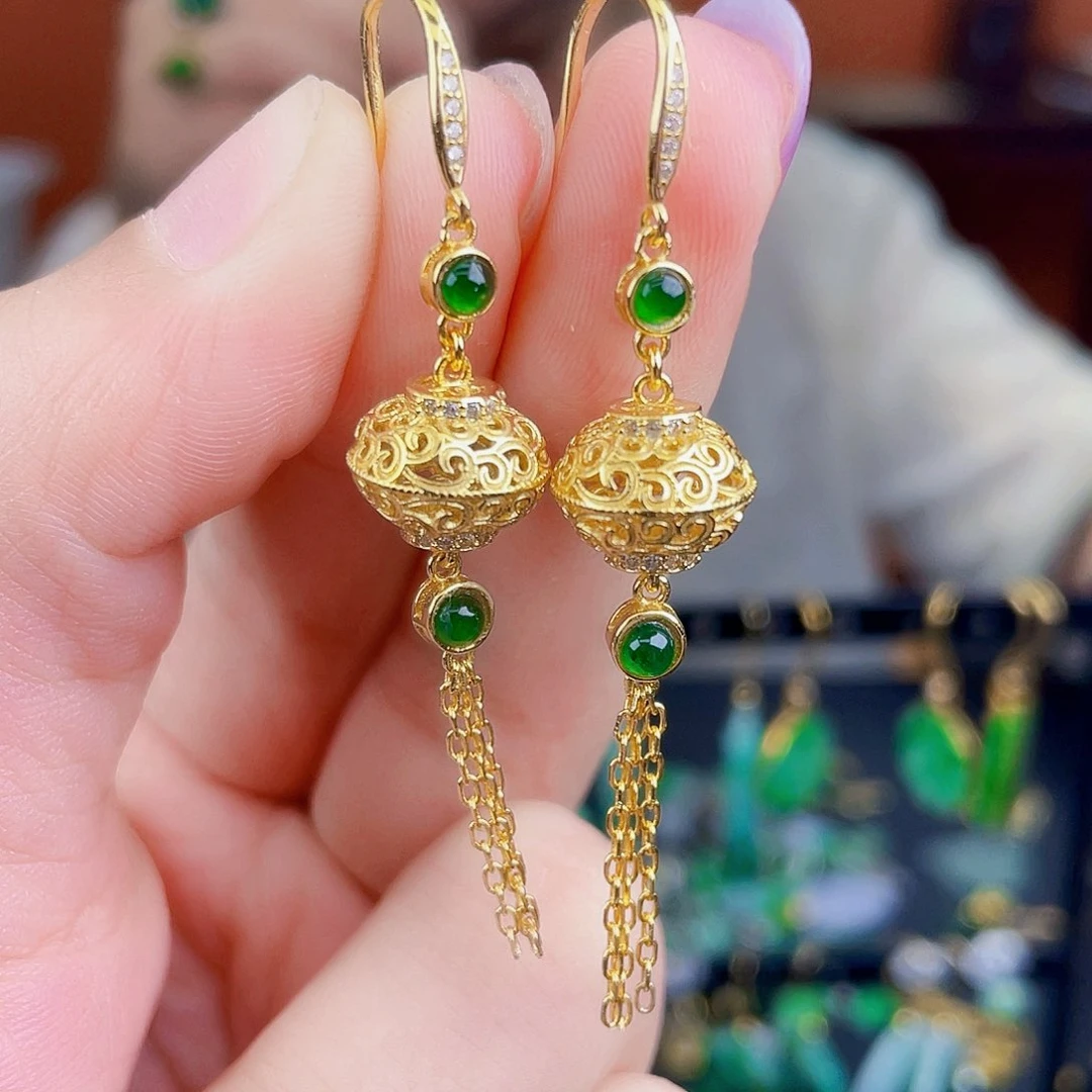 翡翠银S925镶嵌耳饰饰品