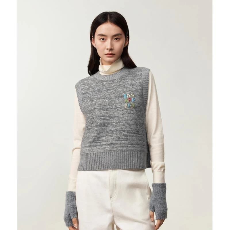 鄂系新品圈圈纱背心女钉珠开衫25秋