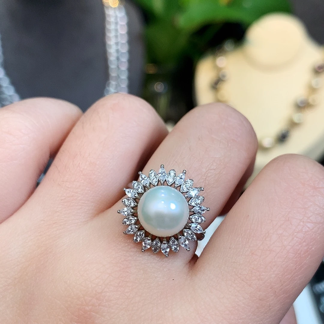 戒指银S925镶嵌淡水珍珠