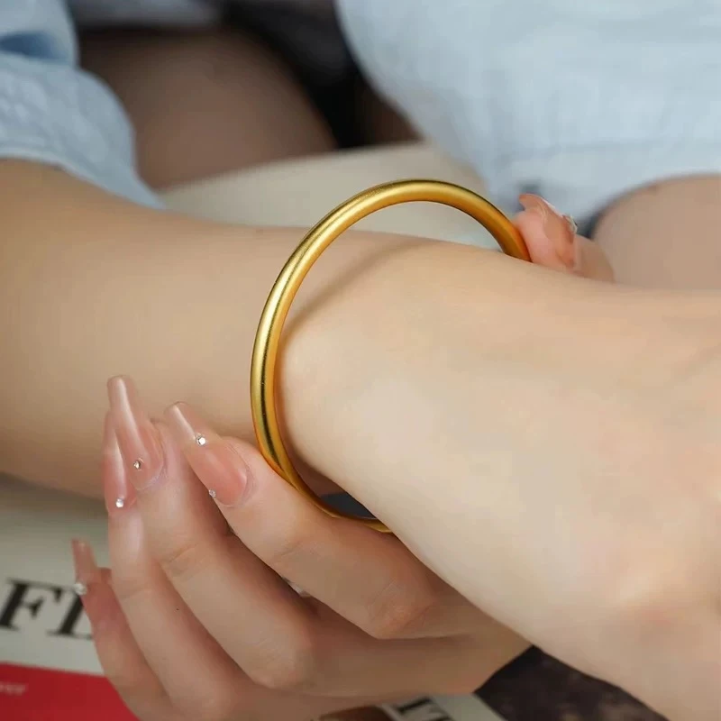 铜合金手镯 古法镀金磨砂素圈手镯宠粉赠高品质四叶草手链