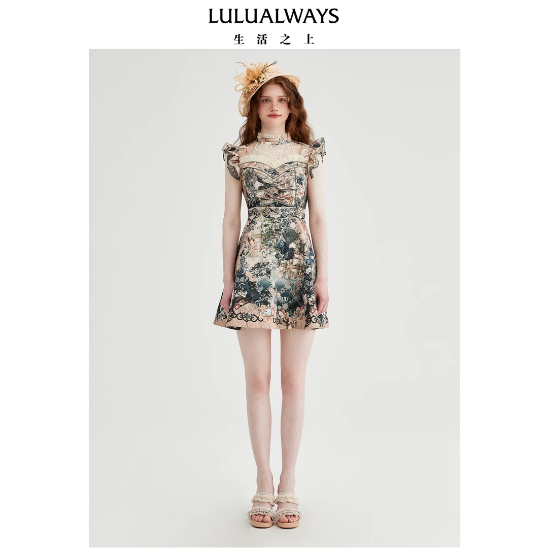 LULUALWAYS【商场同款】25夏季新款优雅浪漫柔美灵动飞飞袖连衣裙