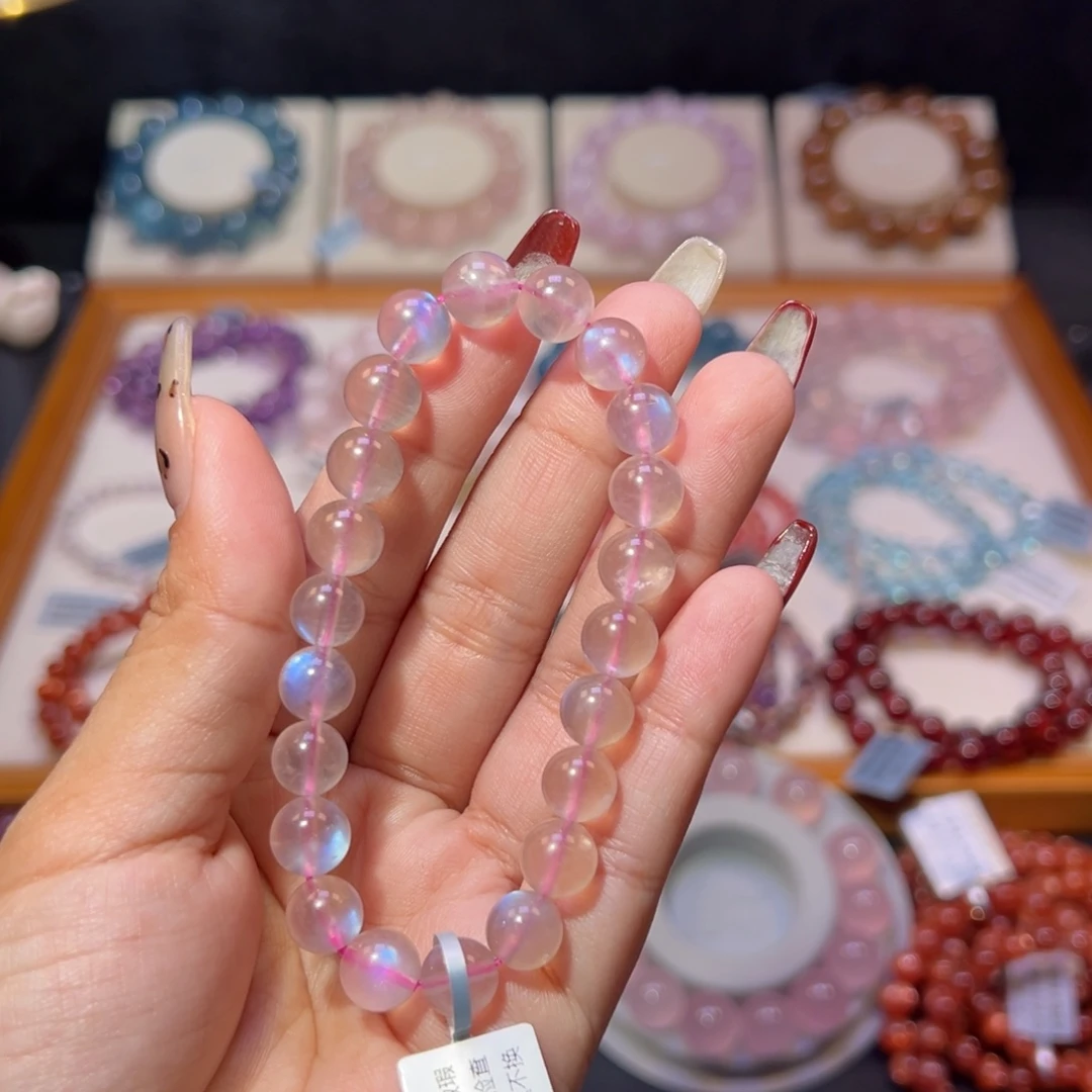 拉长石手串未镶嵌粉月光8.8m m