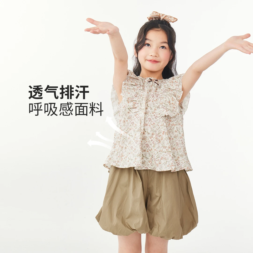 皇室童缘女童套装碎花上衣中大童夏装田园风两件套女17630580003