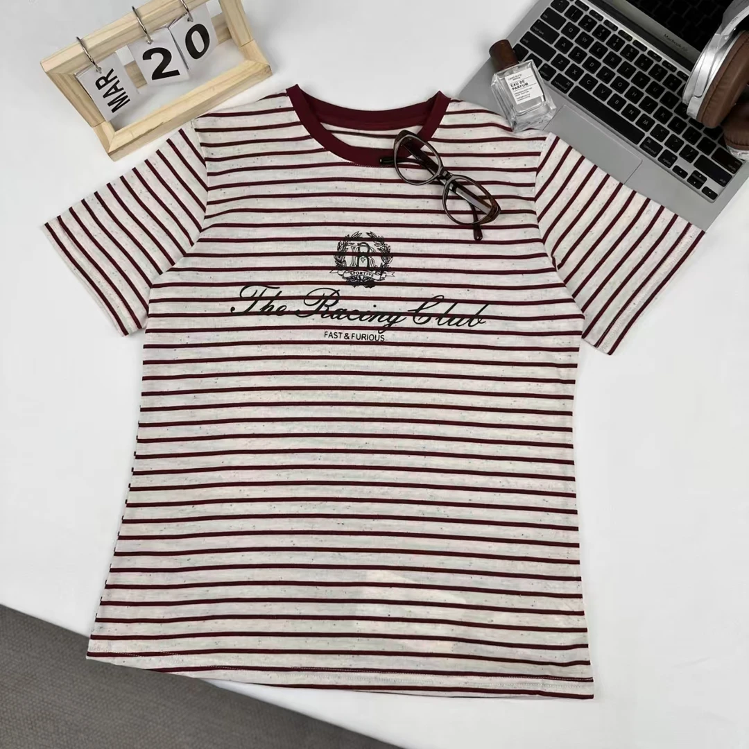 韩版百搭撞色条纹经典针织T恤-ZMACT8116